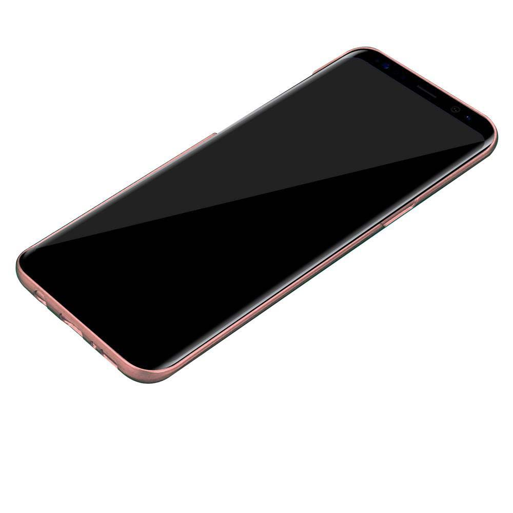 Un telefono con bordi oro rosa su sfondo bianco. Lo schermo è nero.