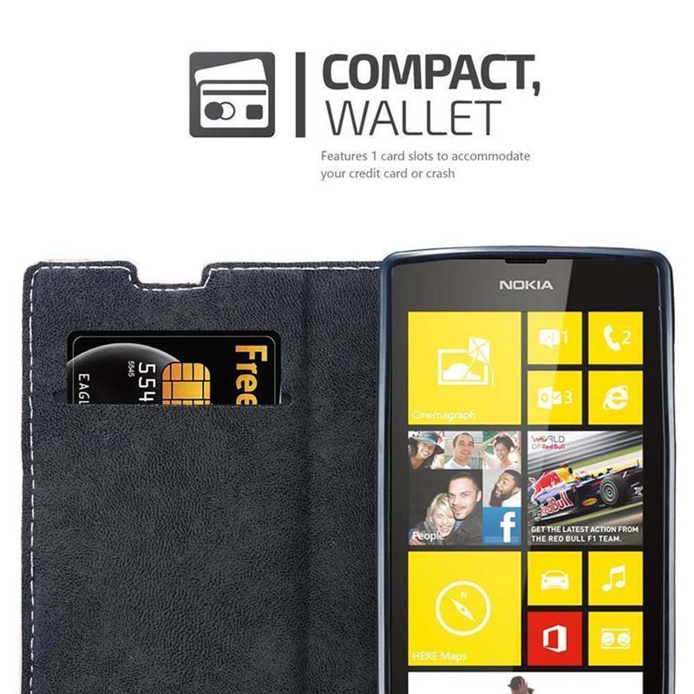 Custodia per telefono con slot per carte, una carta e un telefono che mostra le icone delle app.