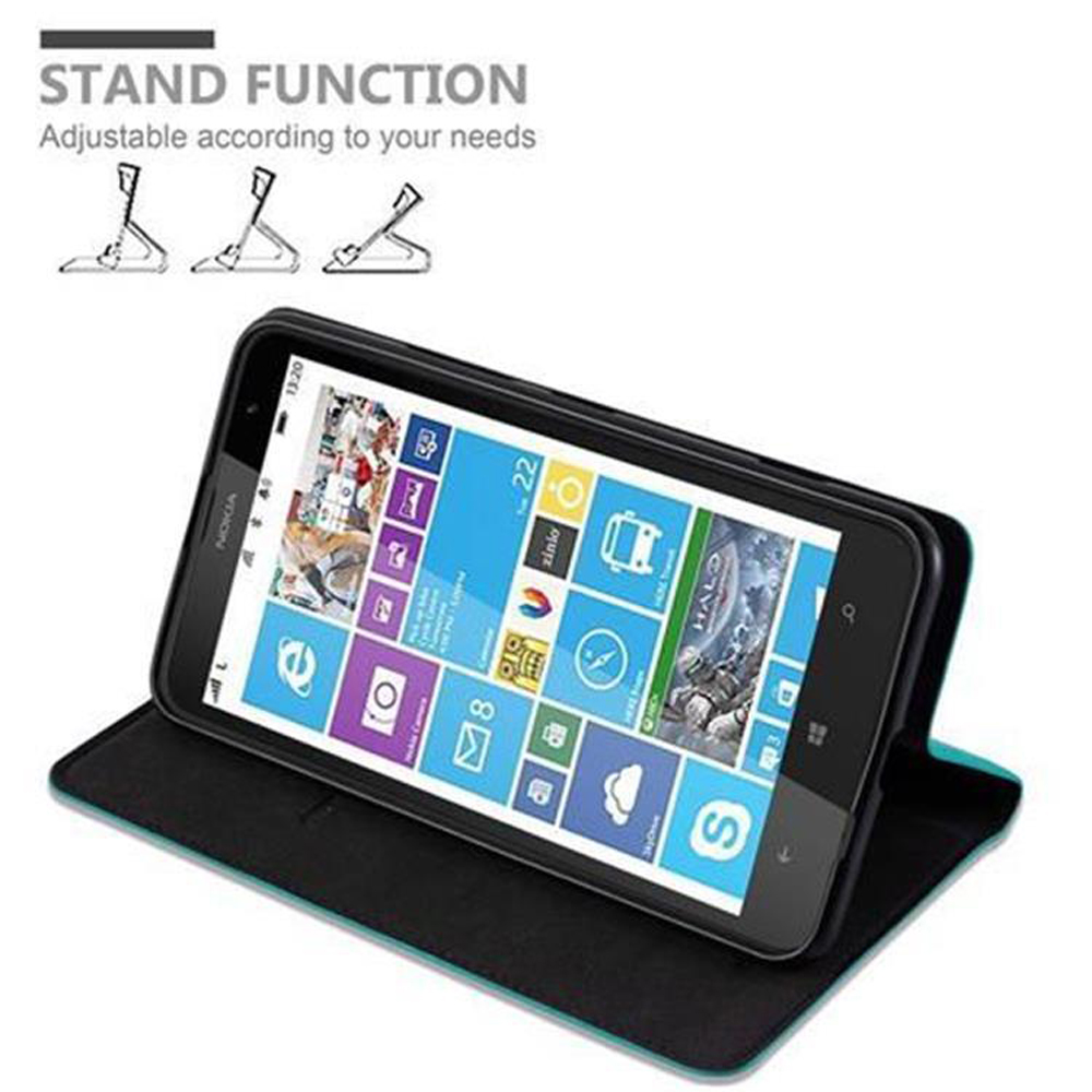 Telefono in una custodia, aperto per mostrare lo schermo con la funzione stand.