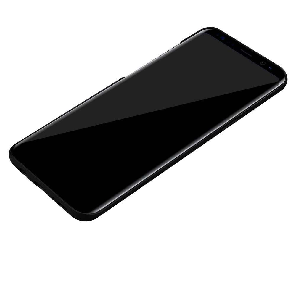 Ein schwarzes Telefon auf weißem Hintergrund. Das Telefon hat einen gebogenen Bildschirm und einen schwarzen Rahmen.
