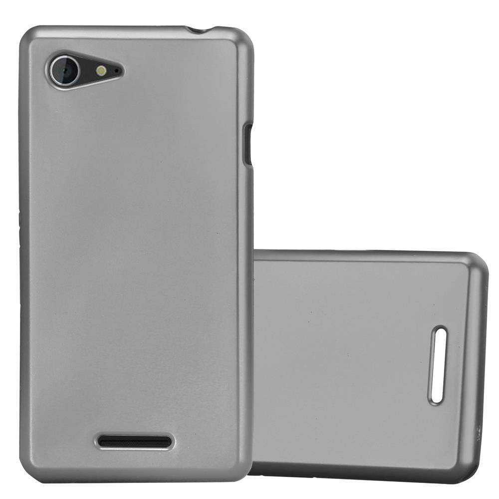 Dos fundas grises para teléfono, una con la parte trasera hacia el espectador y la otra mostrando los lados del teléfono.