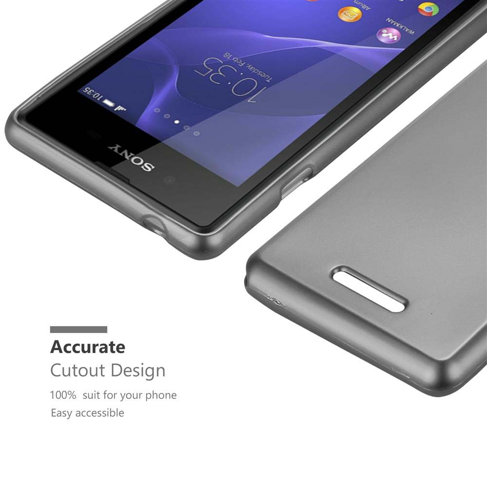 Primer plano de un teléfono gris y una funda gris. Texto: Diseño de recorte preciso.