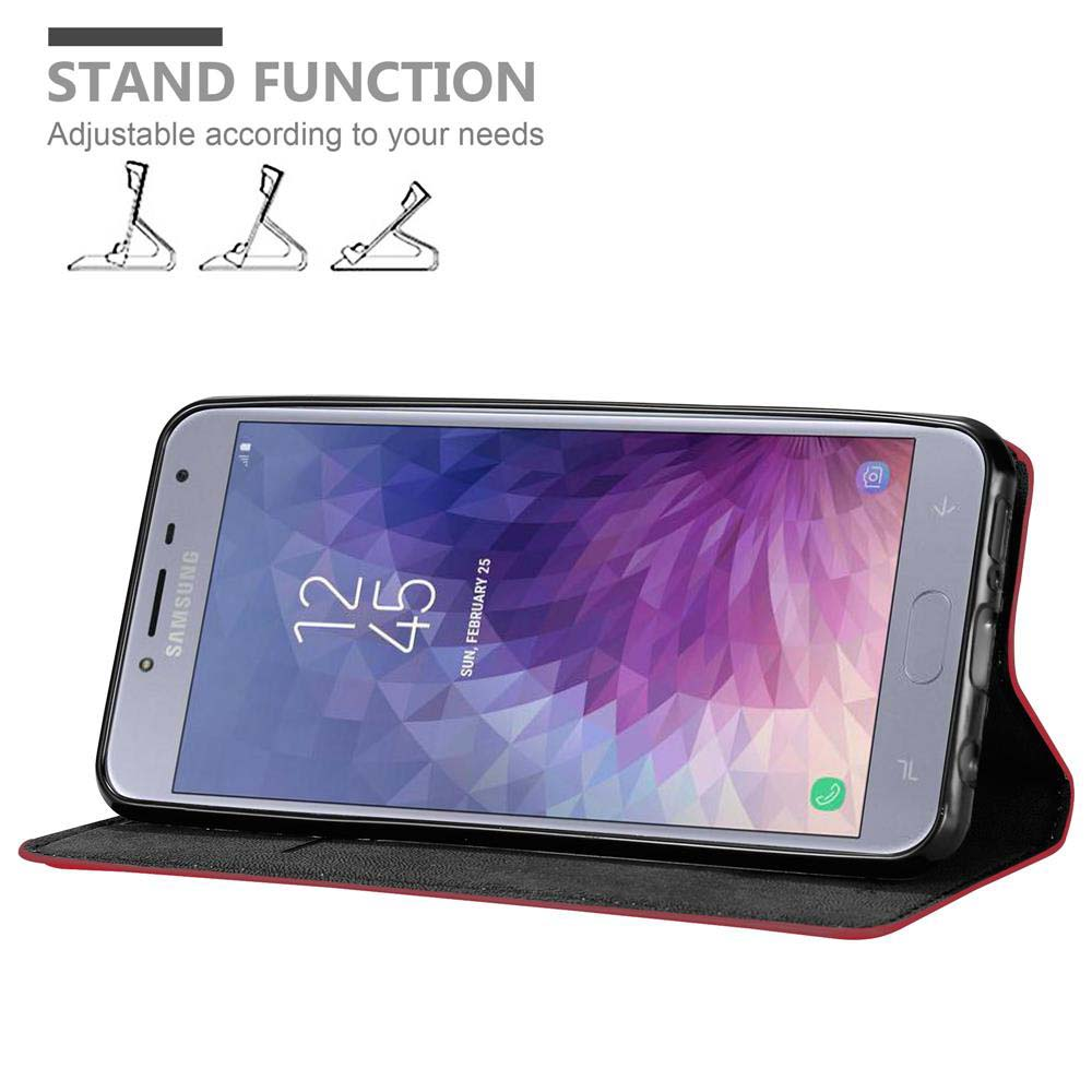 Telefono in custodia, con funzione stand. Lo schermo mostra le 12:45 e la cover è rossa.