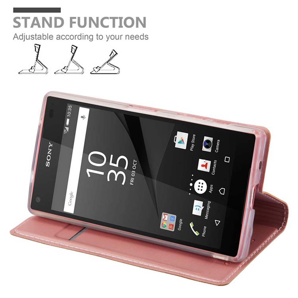 Custodia rosa, il telefono è sulla custodia. La custodia funziona come supporto.
