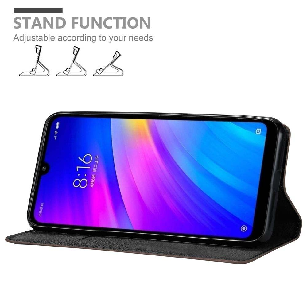 Telefono in una custodia nera, aperto e reclinato per mostrare lo schermo. Funzione supporto mostrata.