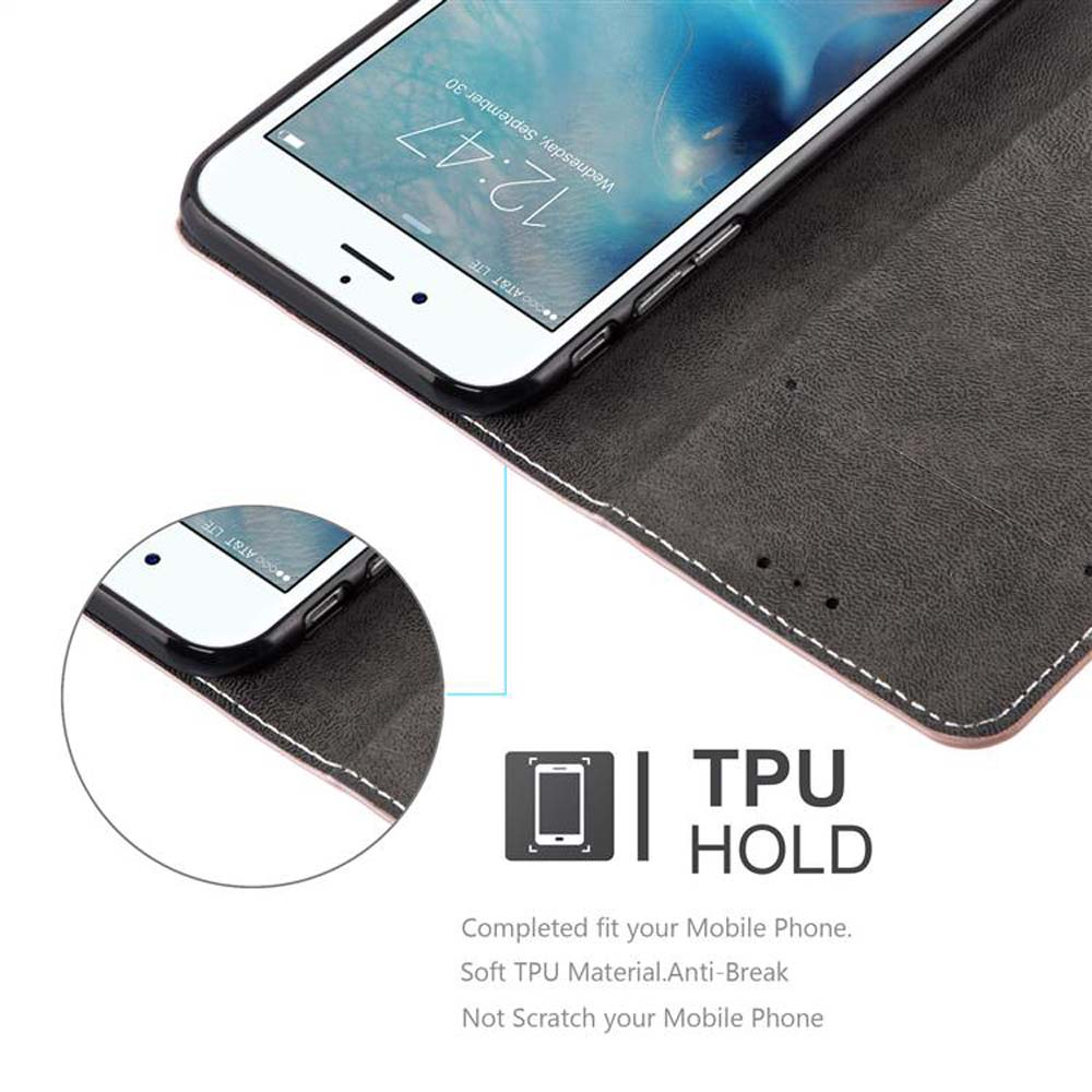Telefon in einer Hülle, die Zeit anzeigend. Die Hülle ist offen und zeigt das Telefon. Text: 'TPU HOLD'.