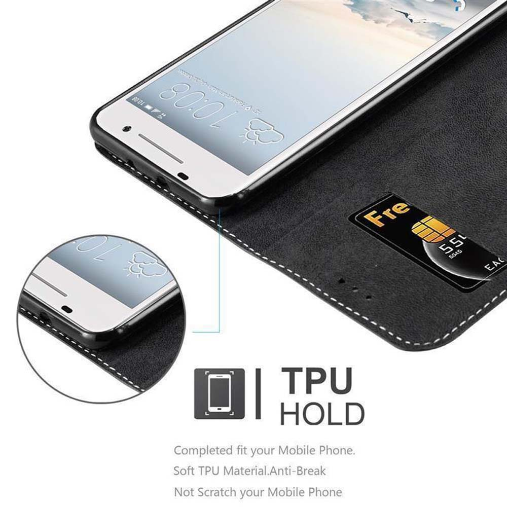 Telefon in einer Hülle mit Kreditkartenschlitz. Text: TPU HOLD. Eine Kreditkarte im Schlitz zeigend.