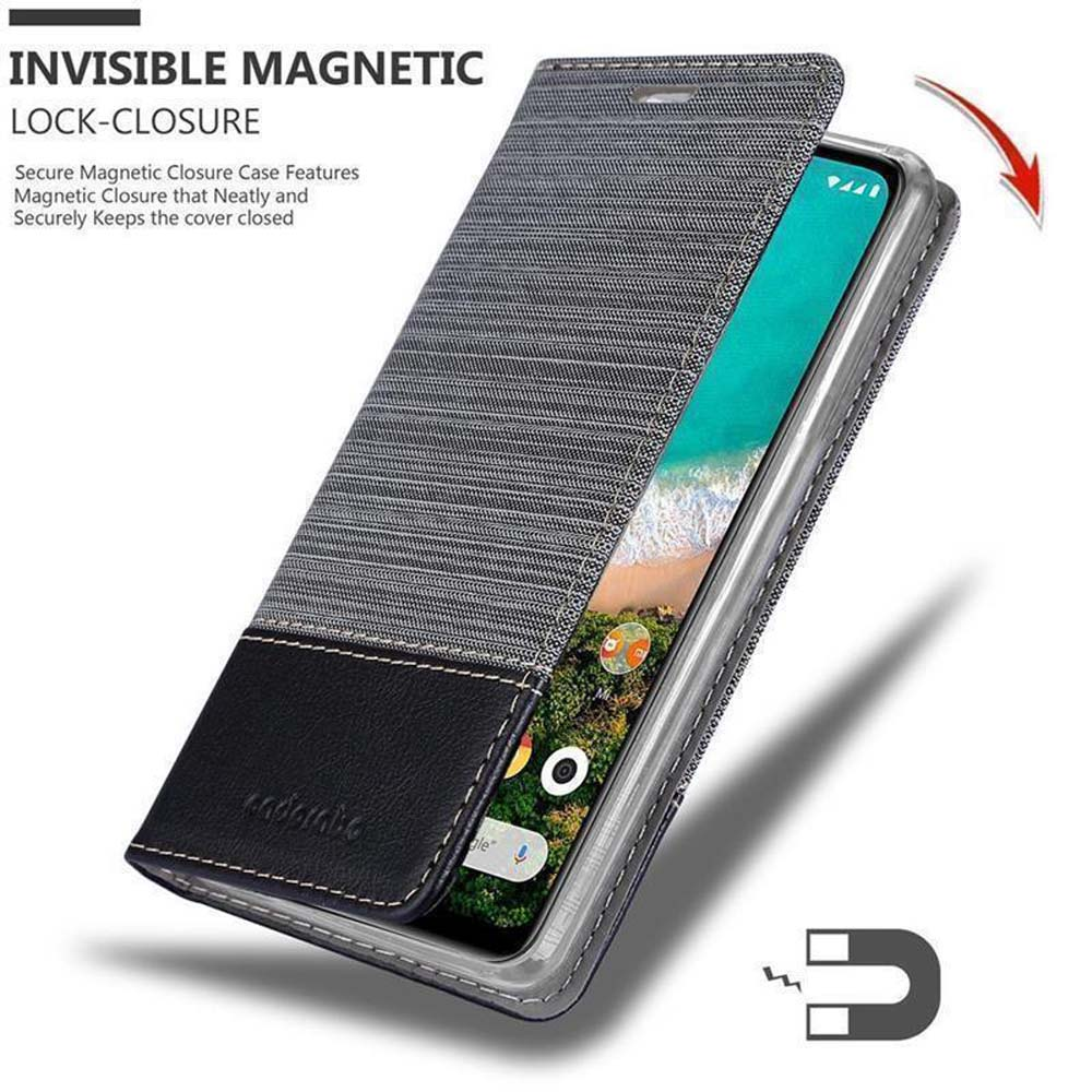 Telefono nella custodia. Testo: Chiusura magnetica invisibile e un'icona a forma di magnete.