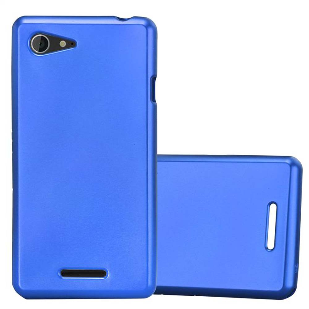 Funda azul para teléfono, con recorte para la cámara y superficie lisa.