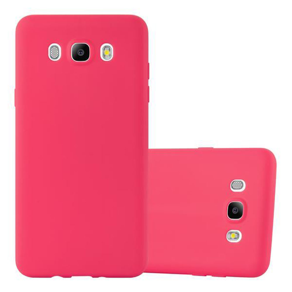 Funda de teléfono rosa, con dos piezas. La tapa trasera está a la izquierda, otra a la derecha.