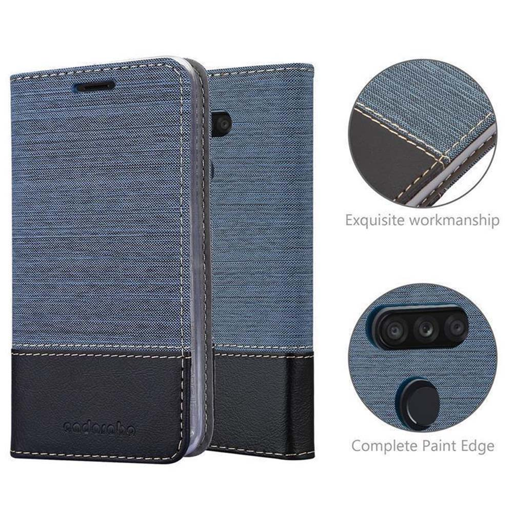 Custodia per telefono blu e nera. Cuciture dettagliate, bordo verniciato completo.