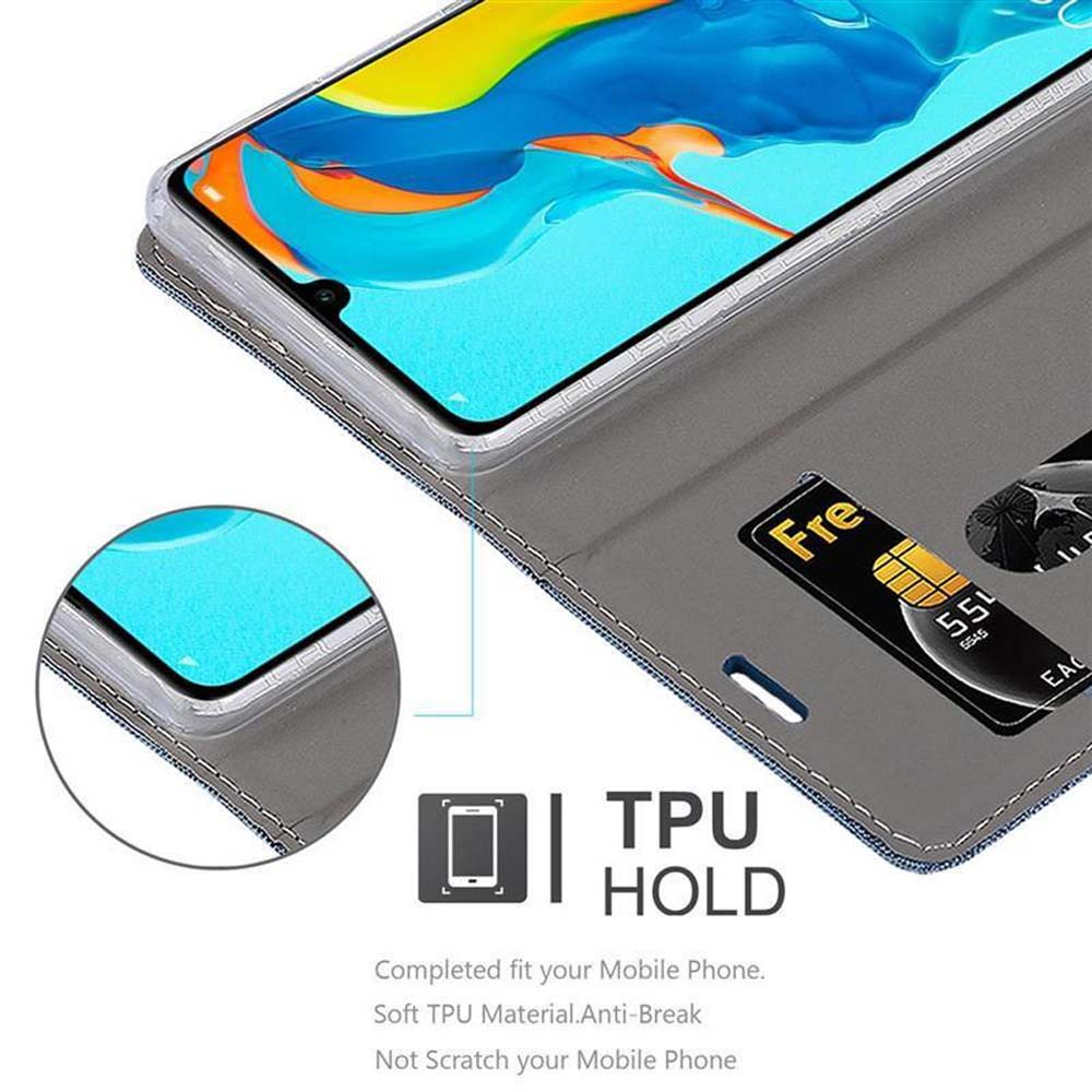 Custodia per telefono con slot per carte, con carta di credito visibile. La custodia è aperta.