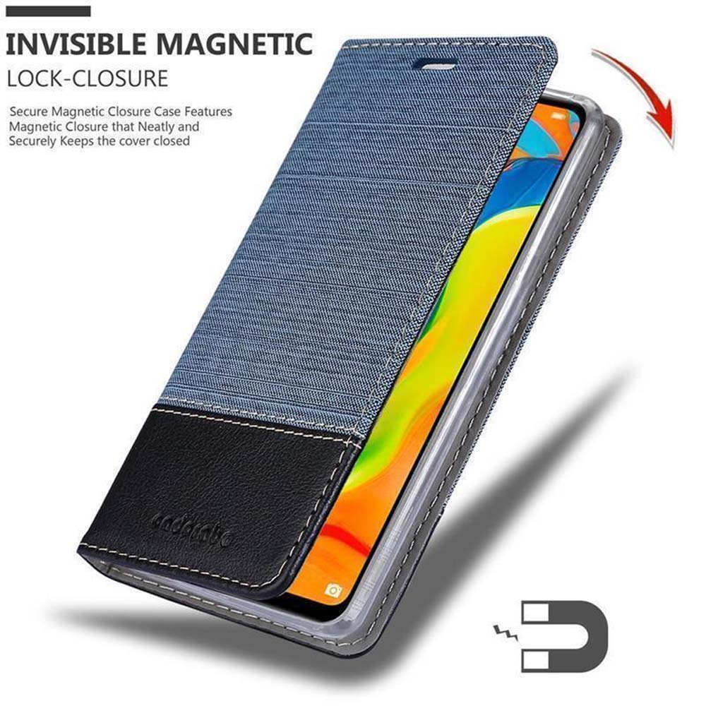 Telefono nella custodia, custodia aperta. Testo: 'Invisible Magnetic Lock-Closure'.