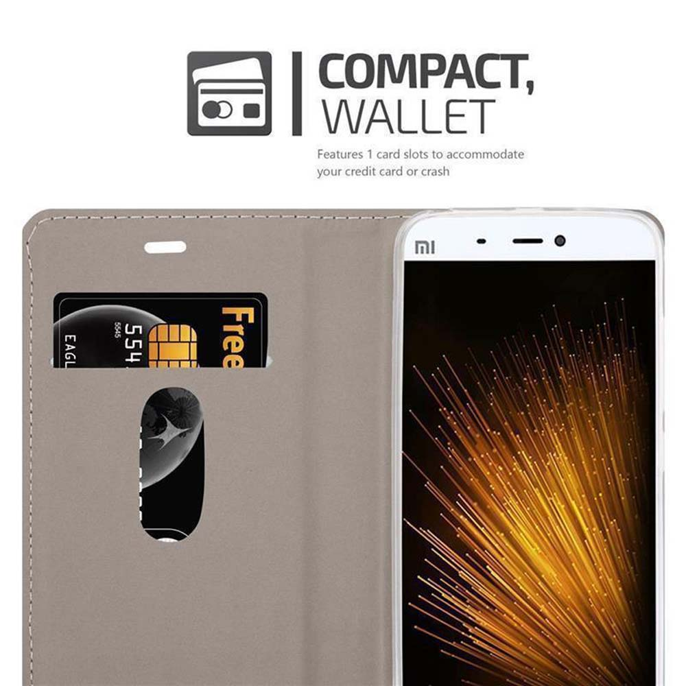 Custodia per telefono con fessura per carte, telefono all'interno. Design compatto a portafoglio.