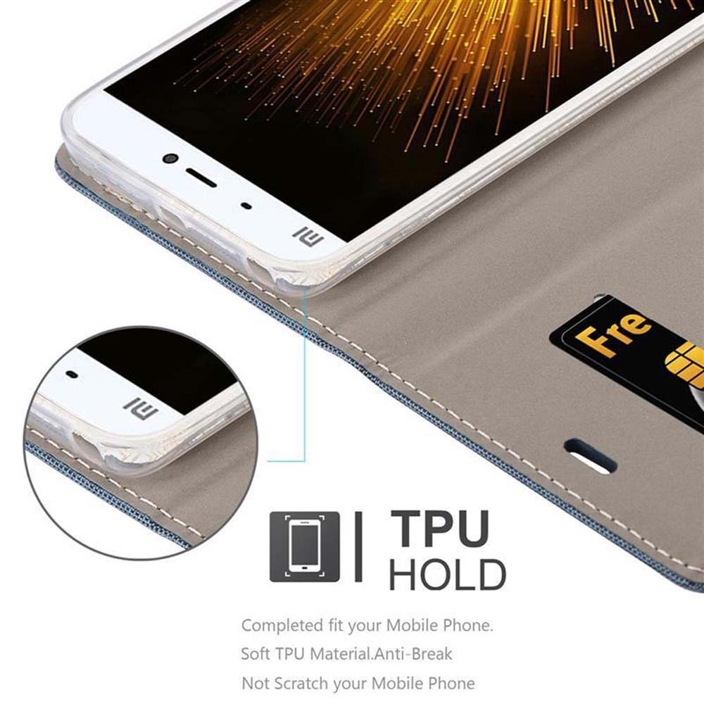 Telefono nella custodia, aperto. È visibile una carta di credito. La custodia ha una funzione di supporto in TPU. 