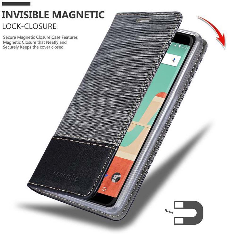 Telefon in Hülle, Hülle offen. Text: 'Invisible Magnetic Lock-Closure'.