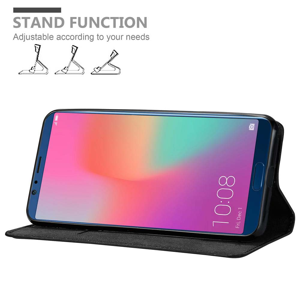 Telefono in una custodia nera, che mostra uno schermo colorato. La custodia ha una funzione supporto.
