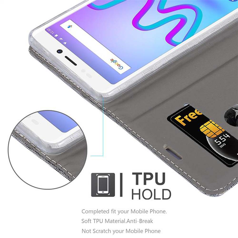 Weiße Handyhülle mit Telefon. TPU-Halterung, Kartenfach mit SIM-Karte und ein Telefonbildschirm sind sichtbar.