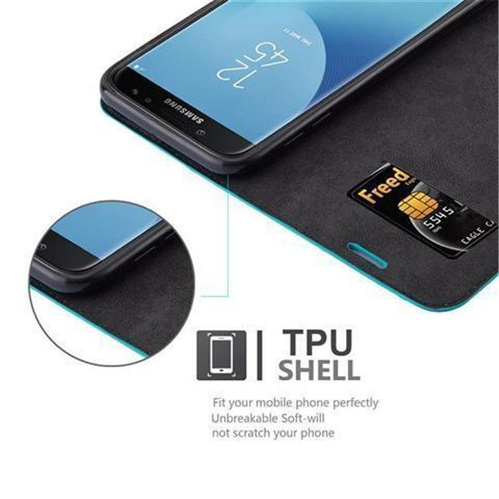 Custodia del telefono aperta, telefono all'interno. Testo: TPU SHELL. Carta con numero 5545.