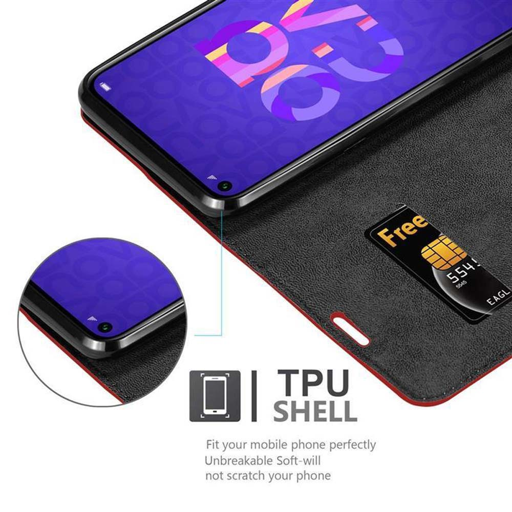 Telefono in una custodia aperta con SIM gratuita. La custodia è rossa e nera.