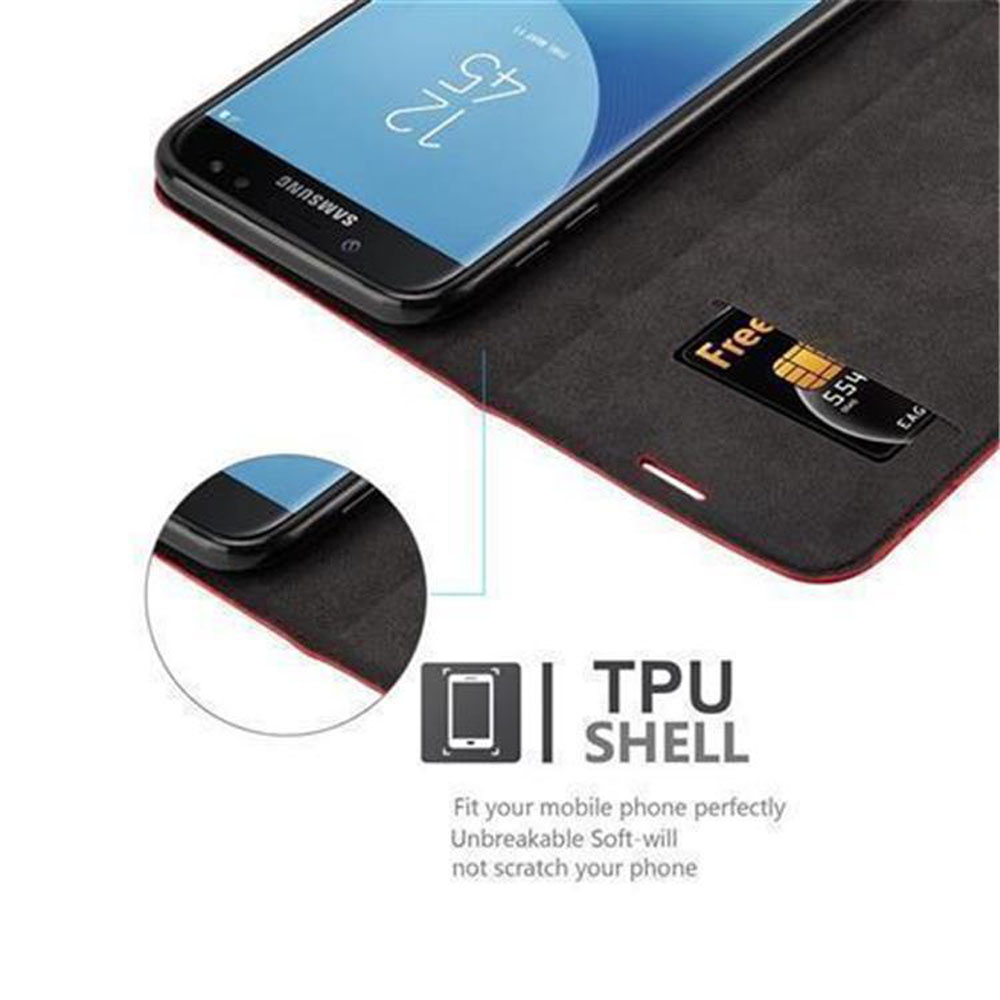 Telefono in una custodia aperta, con carta di credito. Testo: Guscio TPU.
