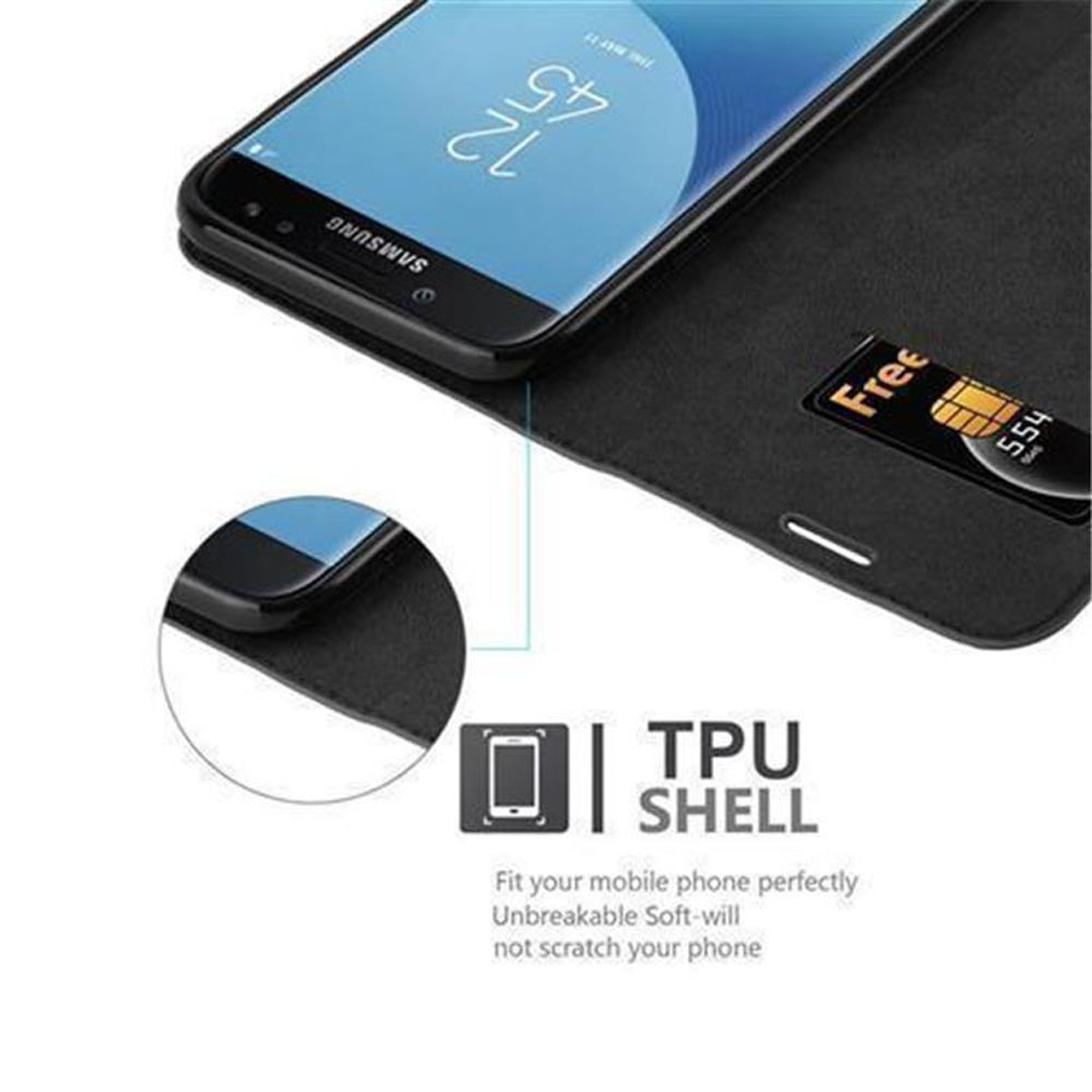 Telefon in Brieftasche mit Karte. Das Telefon zeigt ein Menü. Eine Karte ist im Slot.