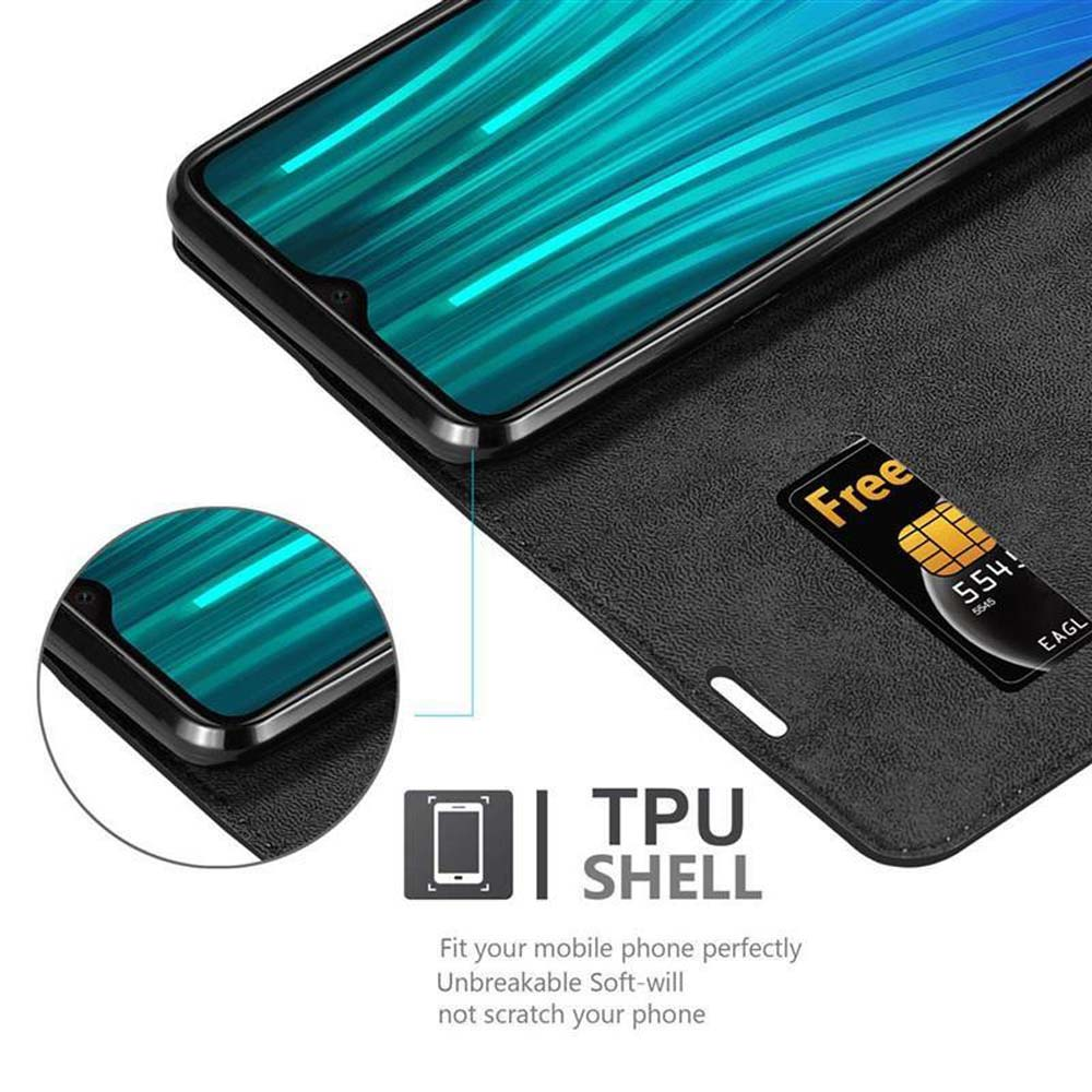 Telefono in una custodia con slot per schede. La scheda mostra una carta di credito. Testo: TPU SHELL.