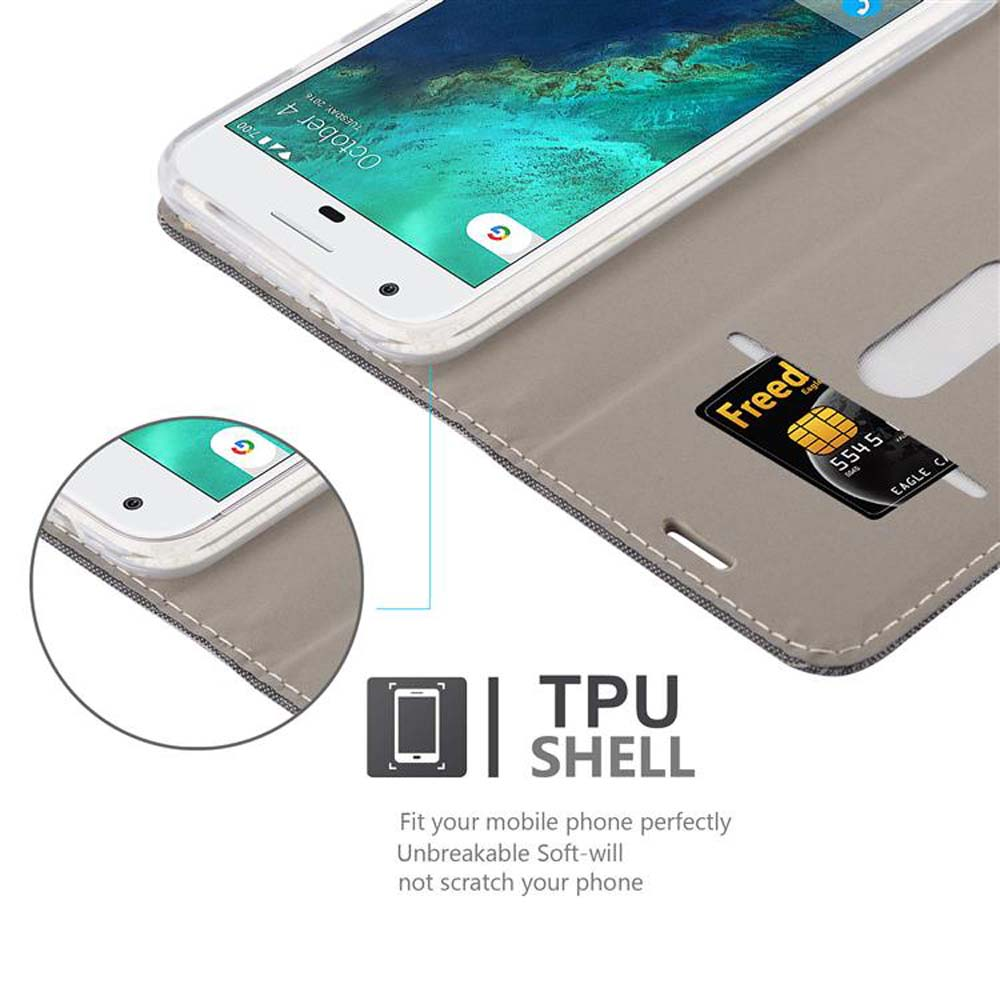 Telefon in einer Hülle, TPU-Schale und eine Kreditkarte ist sichtbar. Beschreibung des Produkts.