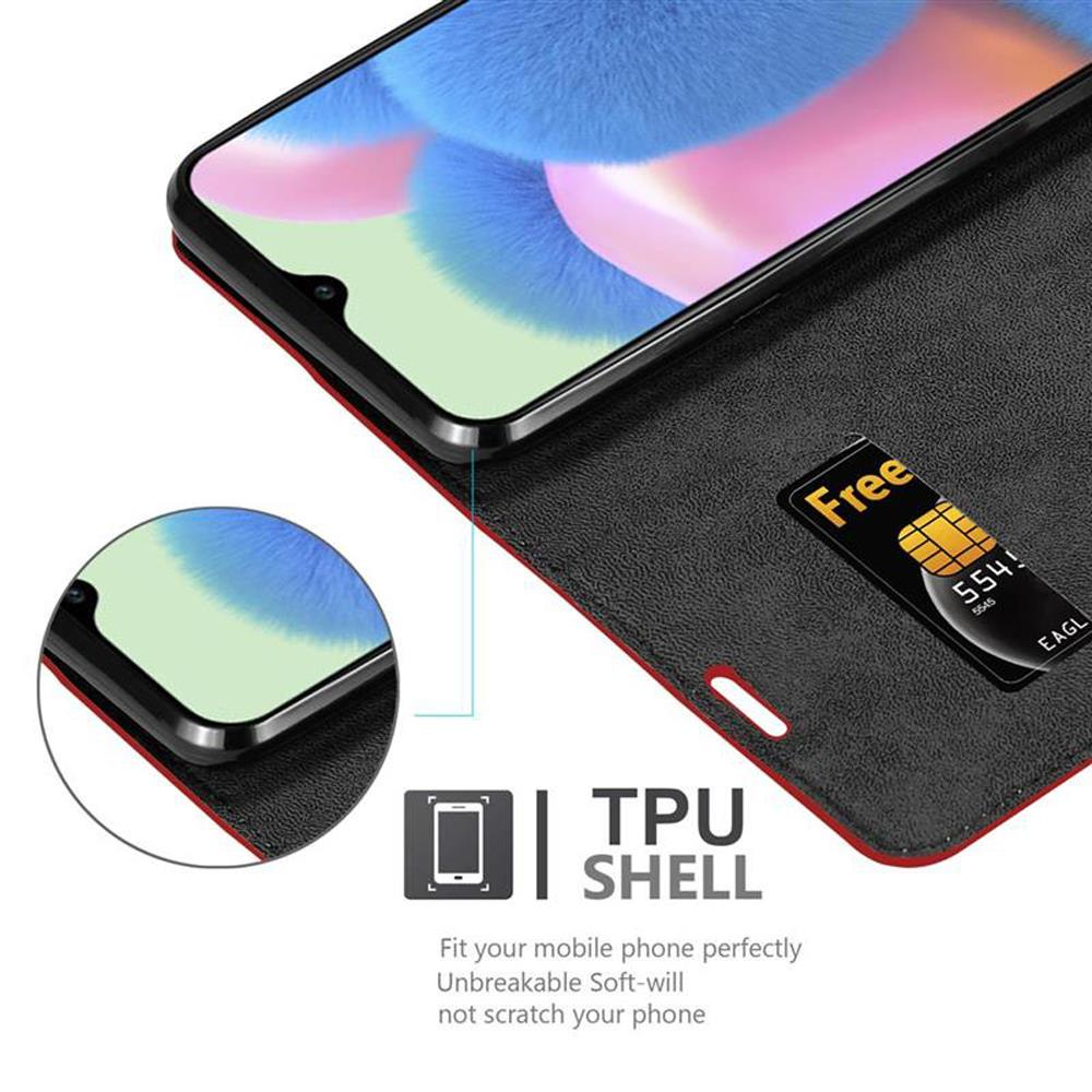 Custodia per telefono aperta con telefono che mostra uno schermo. Testo: TPU SHELL. Sfondo rosso e nero.