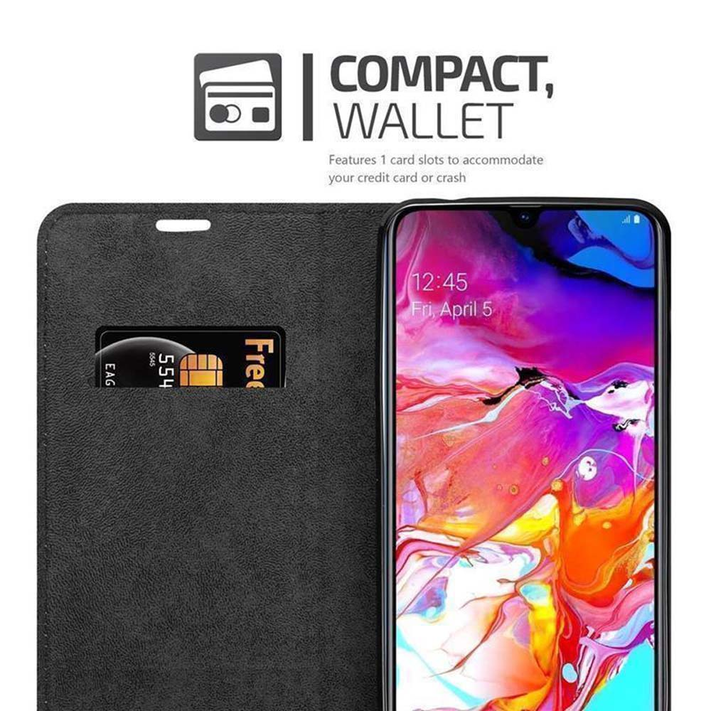 Telefon in schwarzer Brieftasche, mit Kartenfach und sichtbarer SIM-Karte.