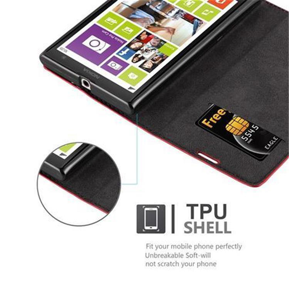 Uno smartphone nero in una custodia rossa, con una SIM in uno slot e una grafica.