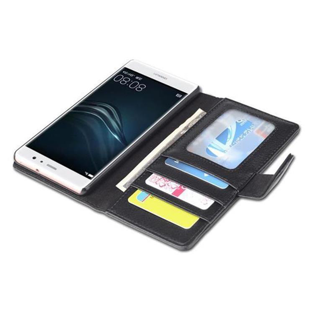 Un telefono con carte di credito all'interno di una custodia nera. Il telefono è bianco.