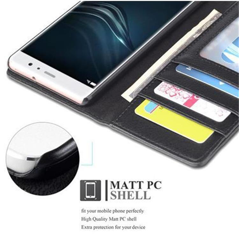 Telefono con custodia aperta, che mostra carte di credito. Testo: Guscio PC opaco.