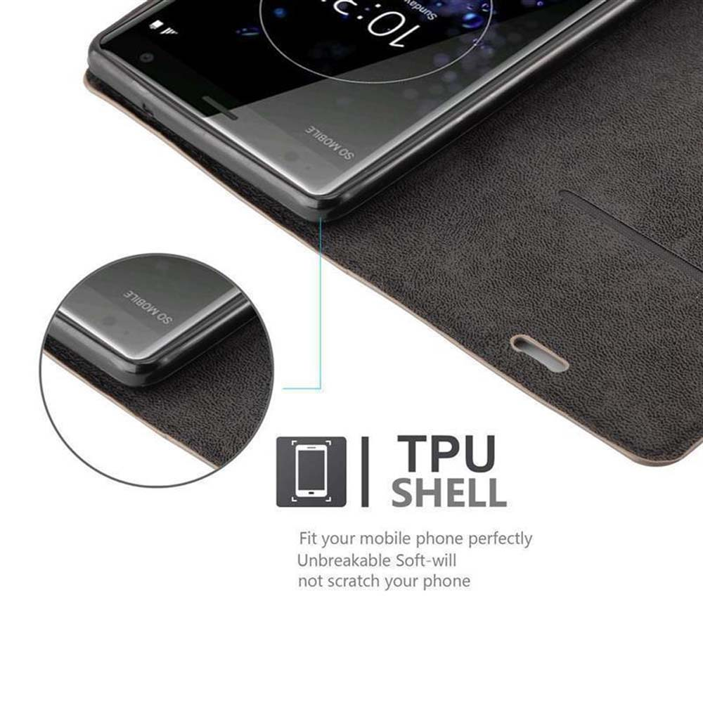 Un telefono all'interno di una custodia nera. Testo: TPU Shell.