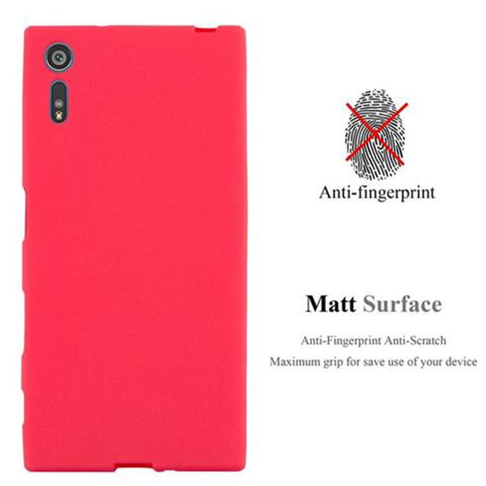 Custodia rossa per telefono con testo anti-impronta e superficie opaca.
