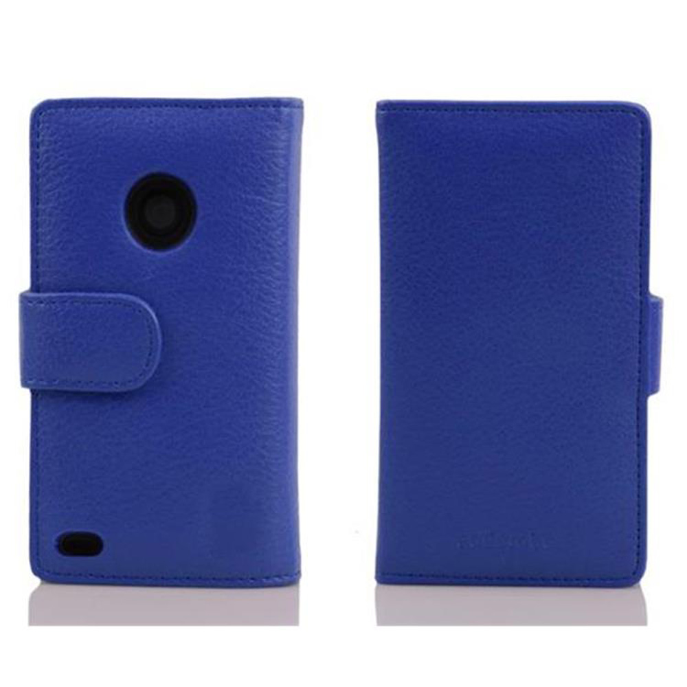 Funda de teléfono azul en dos partes. La funda está cerrada y luego abierta.
