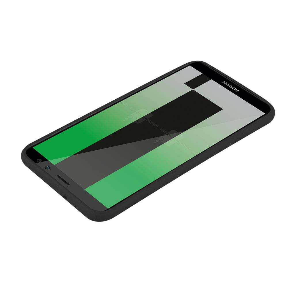Telefono nero in una custodia nera. Lo schermo mostra un motivo geometrico verde e nero.