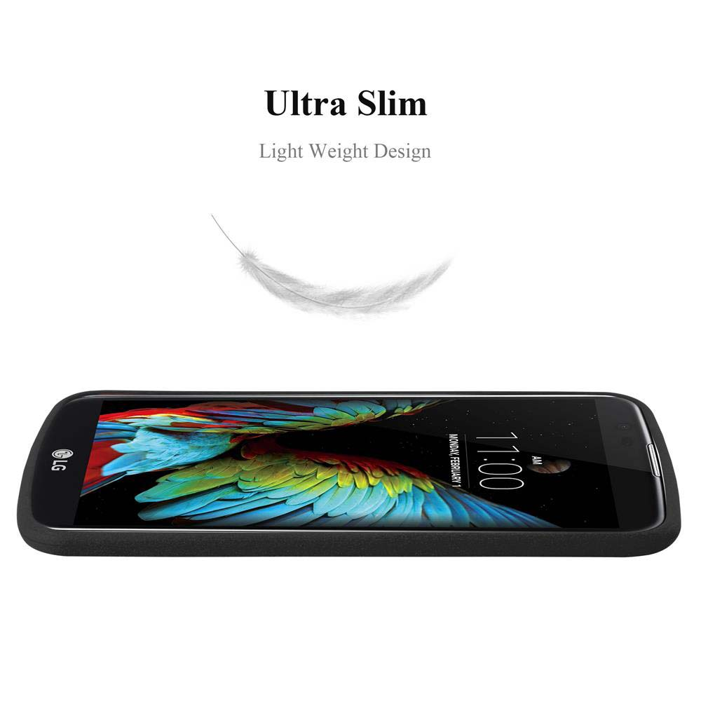 Telefono nero in una custodia nera. Il telefono visualizza l'ora e la data. Il testo dice Ultra Slim.