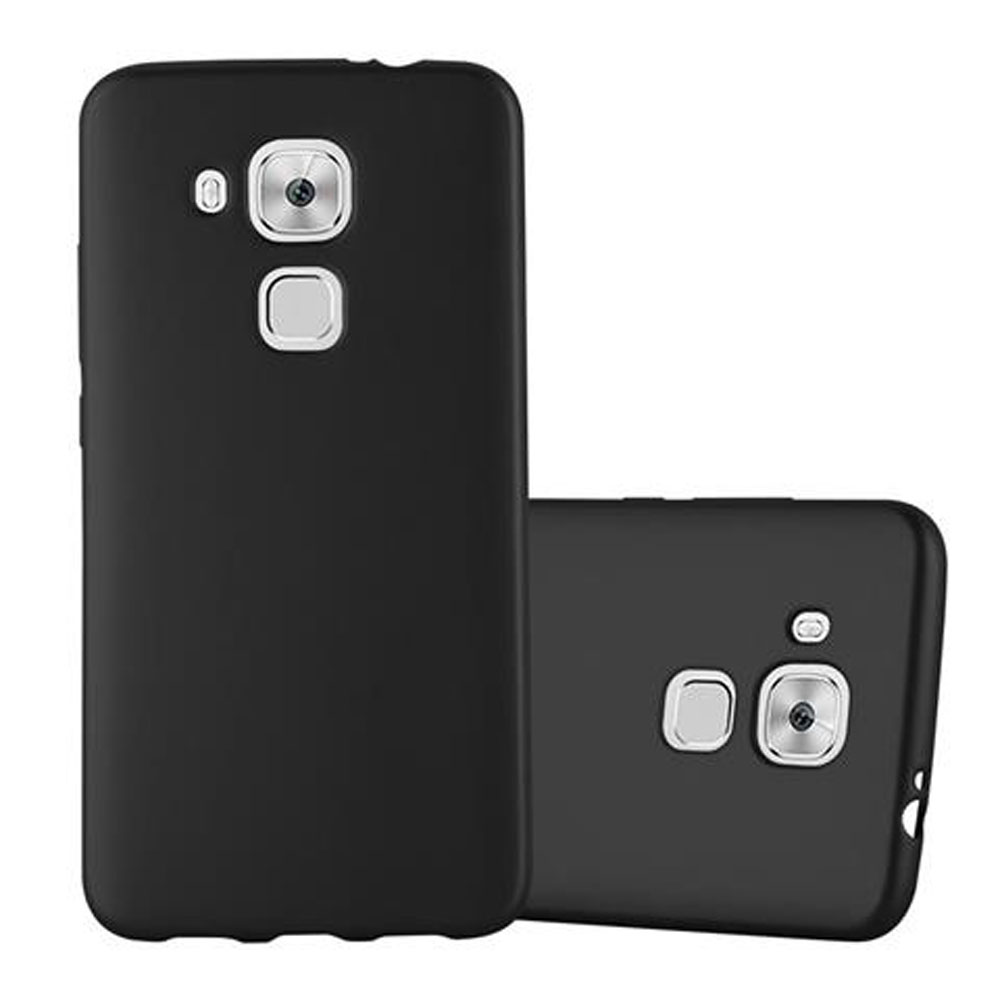 Dos fundas negras para teléfono. Una de pie, la otra plana.