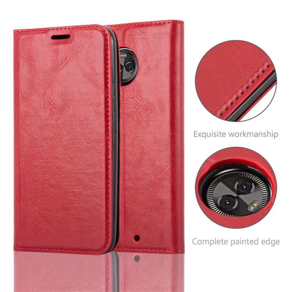 Rote Handyhülle, offen. Das Telefon ist rot. Details sind exquisite Verarbeitung.