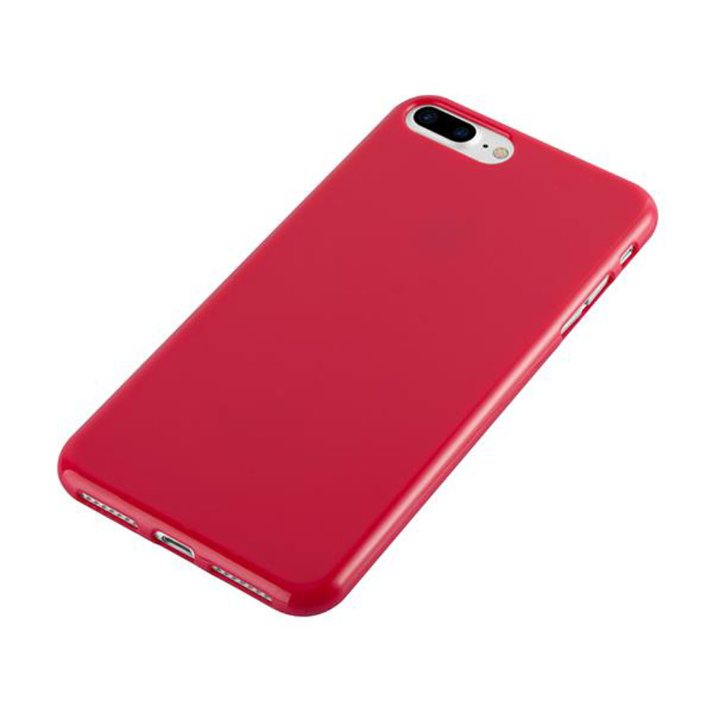 Custodia rossa per telefono su sfondo bianco, progettata per un telefono dal design curvo.