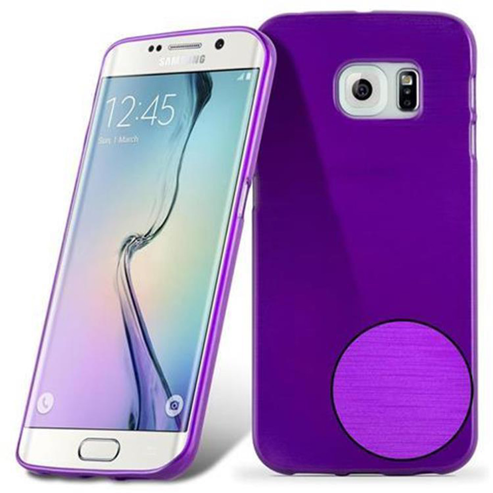 Telefono viola con custodia viola. Il telefono mostra l'ora 12:45. La custodia ha un cerchio.