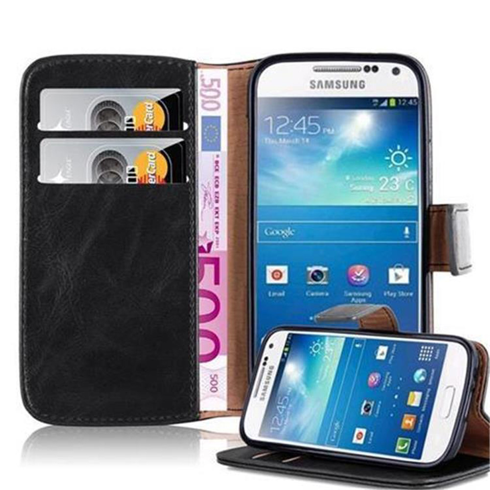 Funda para teléfono que puede guardar teléfono, tarjetas y dinero. La funda está abierta.