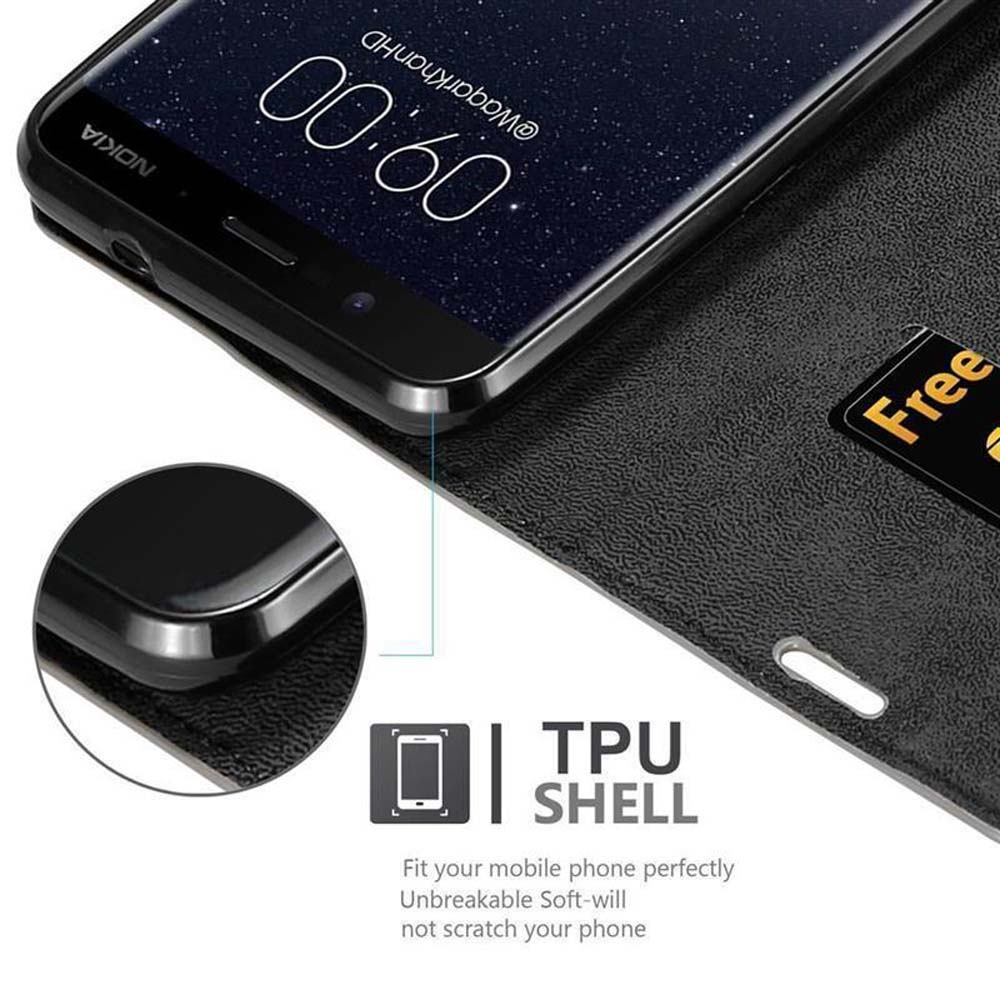 Telefon in schwarzem Gehäuse mit Kreditkarte. Telefon zeigt 00:60. Text: TPU SHELL.