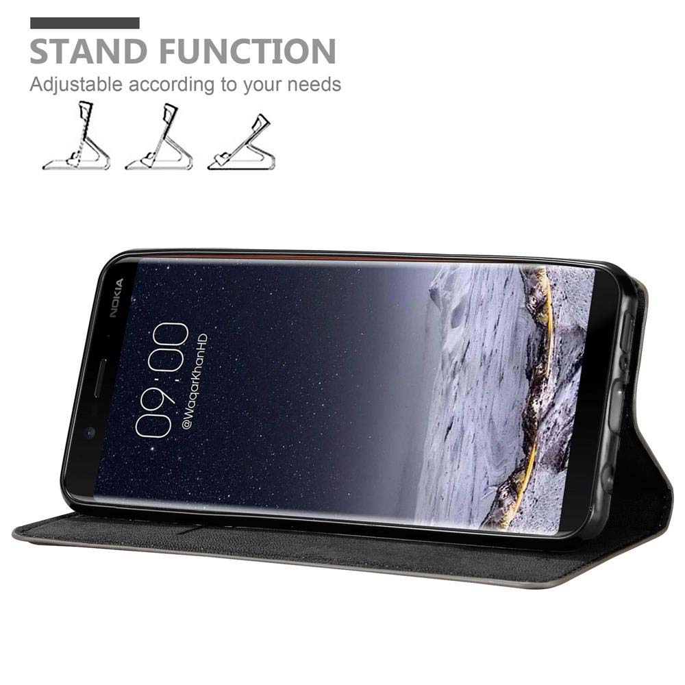 Schwarze Handyhülle mit Telefon, das die Uhrzeit anzeigt.