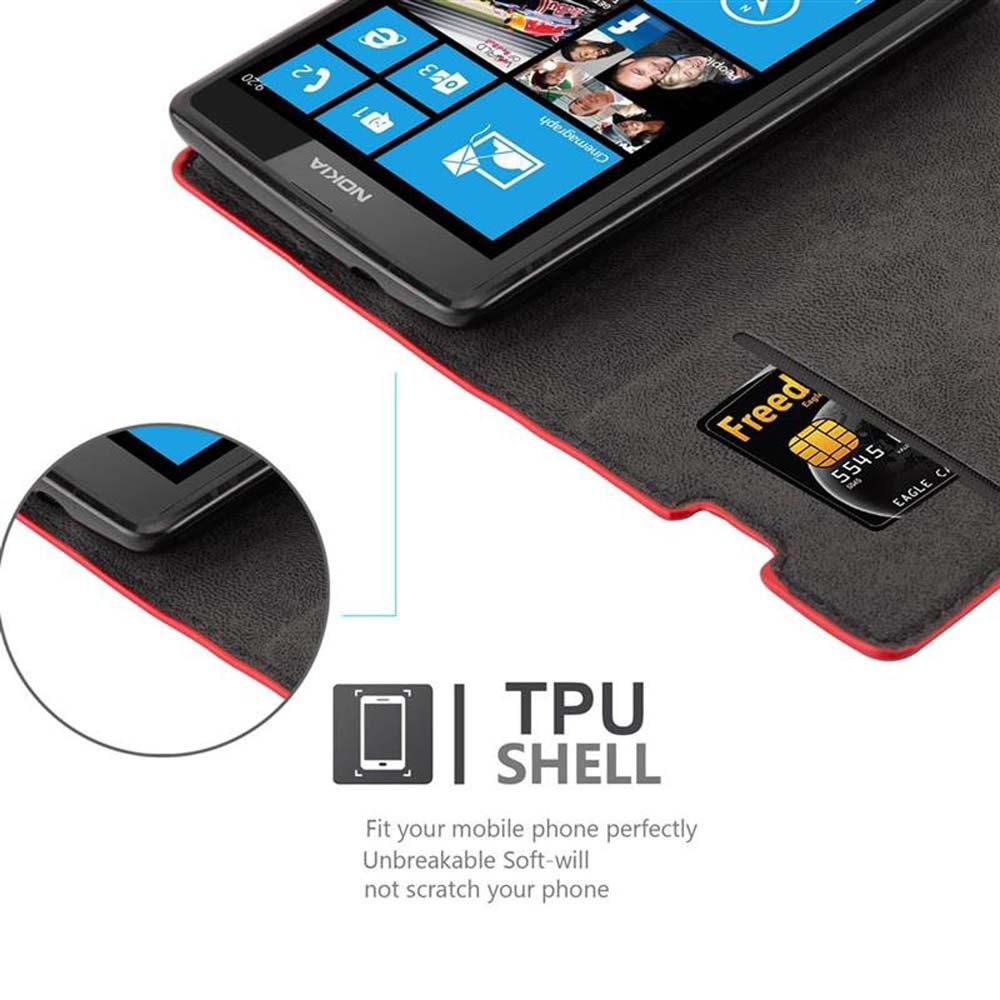 Un telefono Nokia in una custodia nera con fessura per carte. Carta di credito visibile.