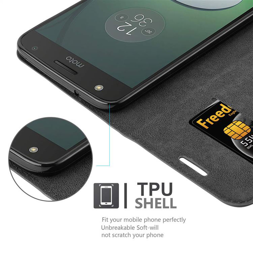 Custodia per telefono nera con telefono. Il testo dice 'TPU SHELL' e 'Adatta perfettamente il tuo cellulare, non graffia il tuo telefono'.