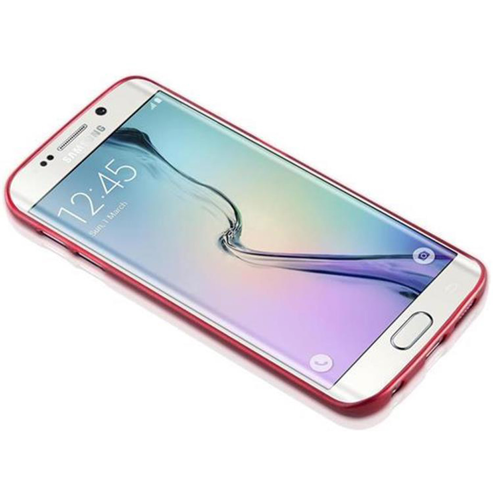 Rote Handyhülle auf einem weißen Telefon. Zeigt den Telefonbildschirm mit weißem Hintergrund.