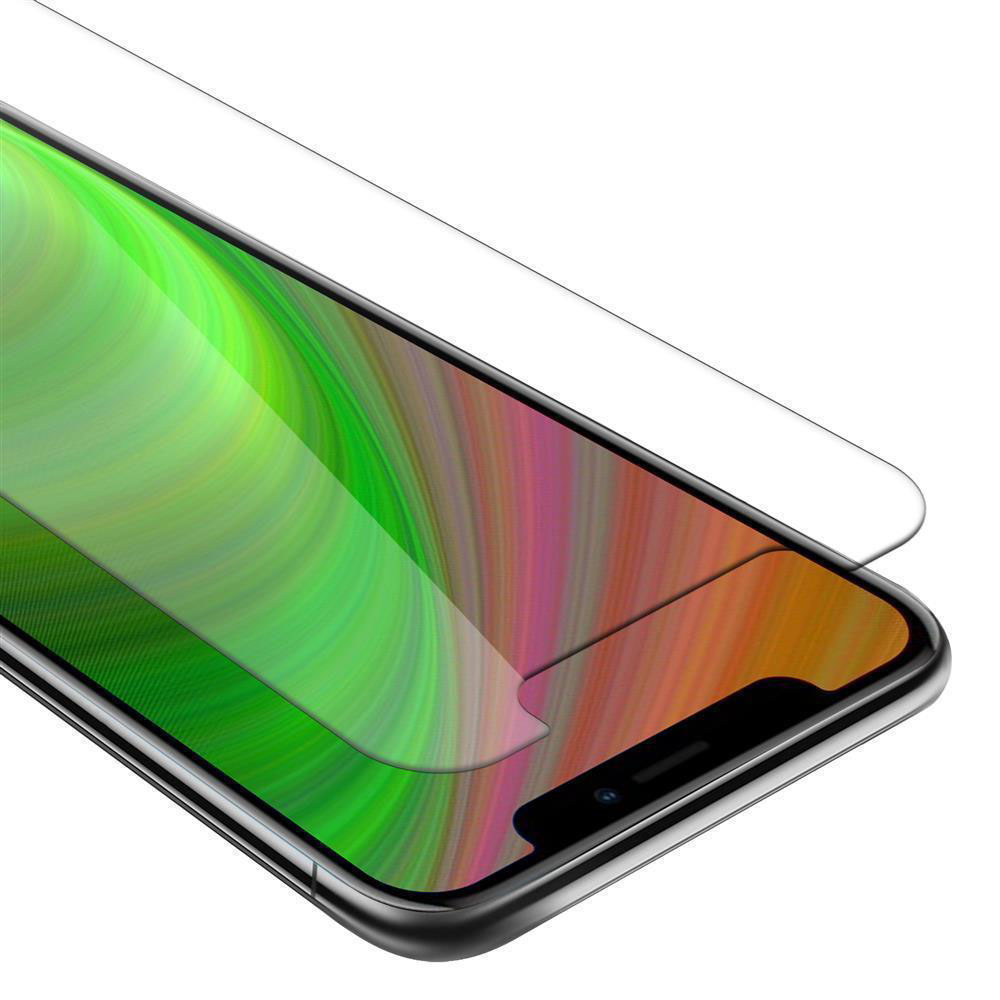Pellicola protettiva per schermo su un telefono. La protezione mostra uno sfondo colorato.