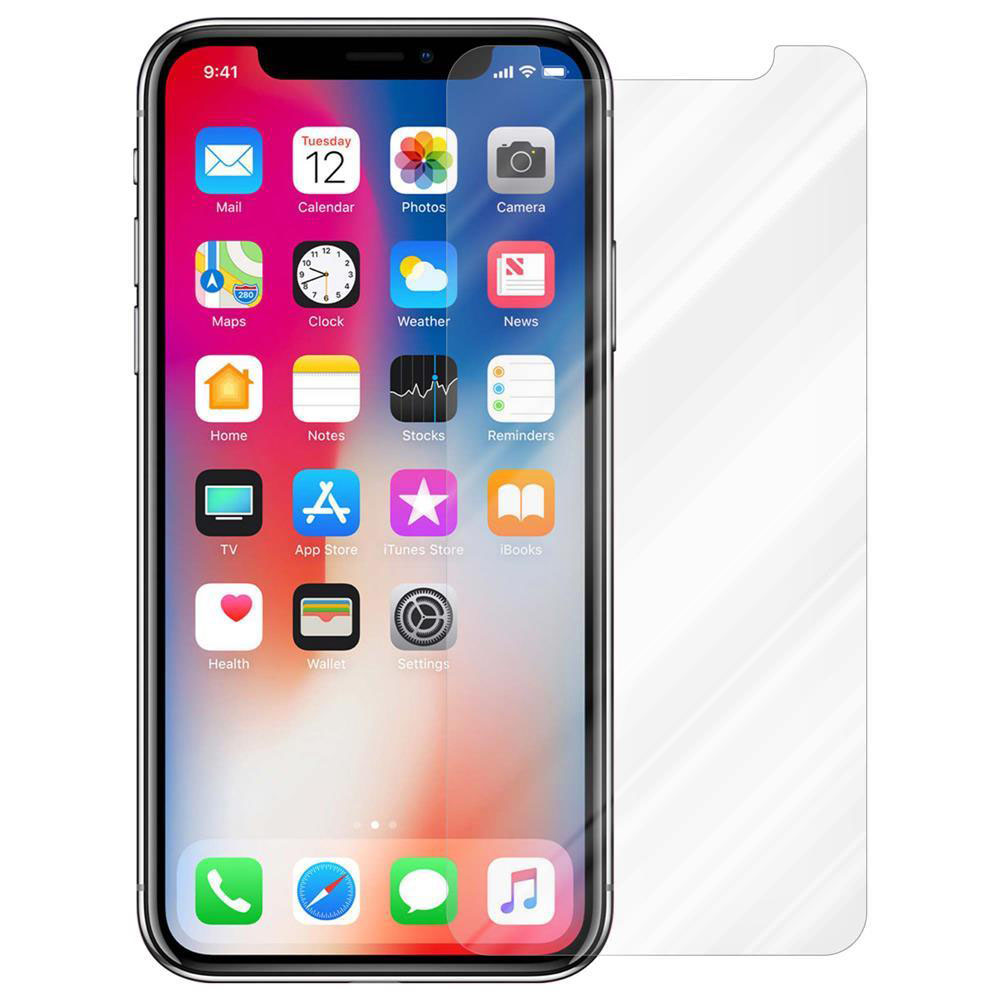 Telefono con protezione schermo. Il telefono mostra app sullo schermo.
